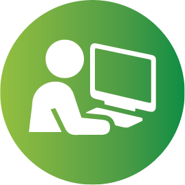icon with person in front of computer and keyboard